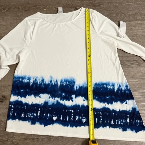 Chico's Asymmetrical Tie Dye Top Boat Neck Slinky Jersey - Picture 7 of 7